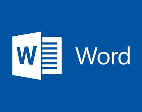 Logotip de Microsoft Word sobre fons blau.
